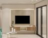 Modern TV Unit Design with Wooden Panel and Matte Finish Storage