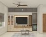 Modern Cream and Tiepolo TV Unit Design with Large Storage and Display Cabinets