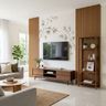 Scandinavian TV Unit Design with Bamboo Stencil and Open Bookshelf