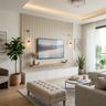 Painted Gypsum Scandinavian Single Layer False Ceiling Design with Wall Lights