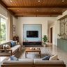 Contemporary Single Layer False Ceiling Design with Rectangular Wood Panels