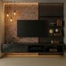Black Living Room TV Unit Design with Industrial Storage and Open Shelves