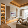 Modern White and Walnut TV Unit Design with Japandi Style and Fluted Wood