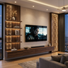 Contemporary TV Unit Design with Backlit Moroccan Style Decorative Screens
