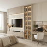 Modern Beige TV Unit Design with Integrated Home Office Desk Space