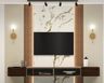 Contemporary TV Unit Design with Marble Panel and Gold Veined Backdrop