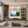 Contemporary TV Unit Design with Bookmatched White Marble Backdrop Panel Setup