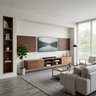 Teak Contemporary TV Unit Design with Horizontal Slatted Wood Panels