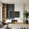 Modern TV Unit Design with Split Material Architectural Backdrop Layout