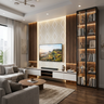 Contemporary TV Unit Design with Geometric Diamond Pattern Backdrop