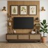 TV Unit Design with Woven Cane Doors and Ribbed Wooden Panels