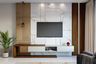 White and Walnut Bronze TV Unit Design with Console Table