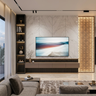 Contemporary TV Unit Design with Backlit Geometric Lattice Screen Setup