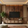Walnut Bronze Mid-Century Modern TV Unit Design with Cane Panels and Wooden Finish