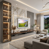 Contemporary TV Unit Design with Floating Console and Fluted Panels