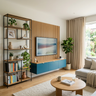 Contemporary TV Unit Design with Vibrant Teal Blue Floating Console