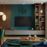 Grey and Walnut Eclectic TV Unit Design with Shelving and Decorative Display