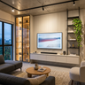 Modern TV Unit Design with Textured White Fluted Panel Backdrop