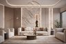 Beige and Walnut Contemporary Wall Design with Built In Niche and Soft Backlighting