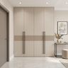 Modern Swing Wardrobe Design with Cream Matte Finish and Black Handles