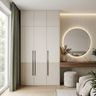 Scandinavian 3-Door Swing Wardrobe Design with White and Cream Doors