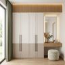 Classic 4-Door Swing Wardrobe Design with Integrated Vanity Counter and Backlit Mirror