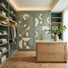 Minimal Swing and Open Wardrobe Design with Sage Green Digital Printed Doors