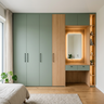 Contemporary Swing Wardrobe Design with Sage Green and Walnut Bronze Panels