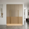 Classic 4-Door Swing Wardrobe Design with Light Beige and Walnut Bronze Texture