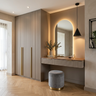 Classic Swing Wardrobe Design with Floor-To-Ceiling Fluted Taupe Panels