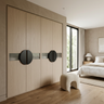 4-Door Contemporary Walnut Bronze Swing Wardrobe Design with Textured Fluted Glass