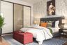 Transitional Sliding Wardrobe Design Featuring High Gloss Metallic Beige Sliding Shutters