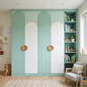 Modern Swing Wardrobe Design with Integrated Open Shelving Display Space