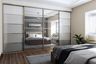 Contemporary Sliding Wardrobe Design with Grey Acrylic Horizontal Stripe Pattern Shutters