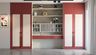 Contemporary Swing Wardrobe Design with Light Red Matte Cane Shutter Panels