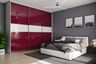 Contemporary Sliding Wardrobe Design with Bold Wine Red Acrylic Shutters
