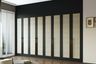 Modern 8-Door Swing Wardrobe Design with Slate Grey Laminate Cane Shutters