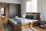 Walnut Transitional Sliding Wardrobe Design with Grey Aluminium Profile Frames