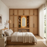 Mid-Century Modern 4-Door Swing Wardrobe Design with Woven Rattan Door Panels