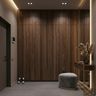 Swing 4-Door Contemporary Walnut Wardrobe Design with Vertical Storage