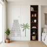 Modern Swing Wardrobe Design with Black Line Art Illustration Mural Setup