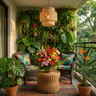 Vertical Garden Fern Accent Balcony Design with Wicker Seating