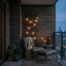 Leather Seating Balcony Design with Exposed Brick Wall