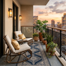 Balcony Design with Blue Patterned Runner Rug