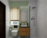 Sage Green Bathroom Design with Floating Vanity and Rectangular Mirror