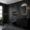 Dark Grey Bathroom Design with Ribbed Vanity and Oval Mirror