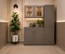 Grey Crockery Cabinet with Glass Grid Cabinets And Side Pantry