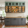 Multi-Tone Crockery Unit with Open Wooden Shelves