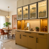 Yellow Crockery Cabinet with Glass Shutters