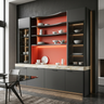 Red Crockery Showcase with Center Open Shelving